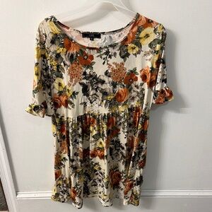 Cato Floral dress in Orange, Yellow, and Cream